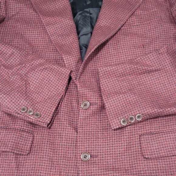 Bachrach Red 100% Wool Houndstooth 2 Button Ventless Notch Blazer Sport Coat 44 - Picture 12 of 16